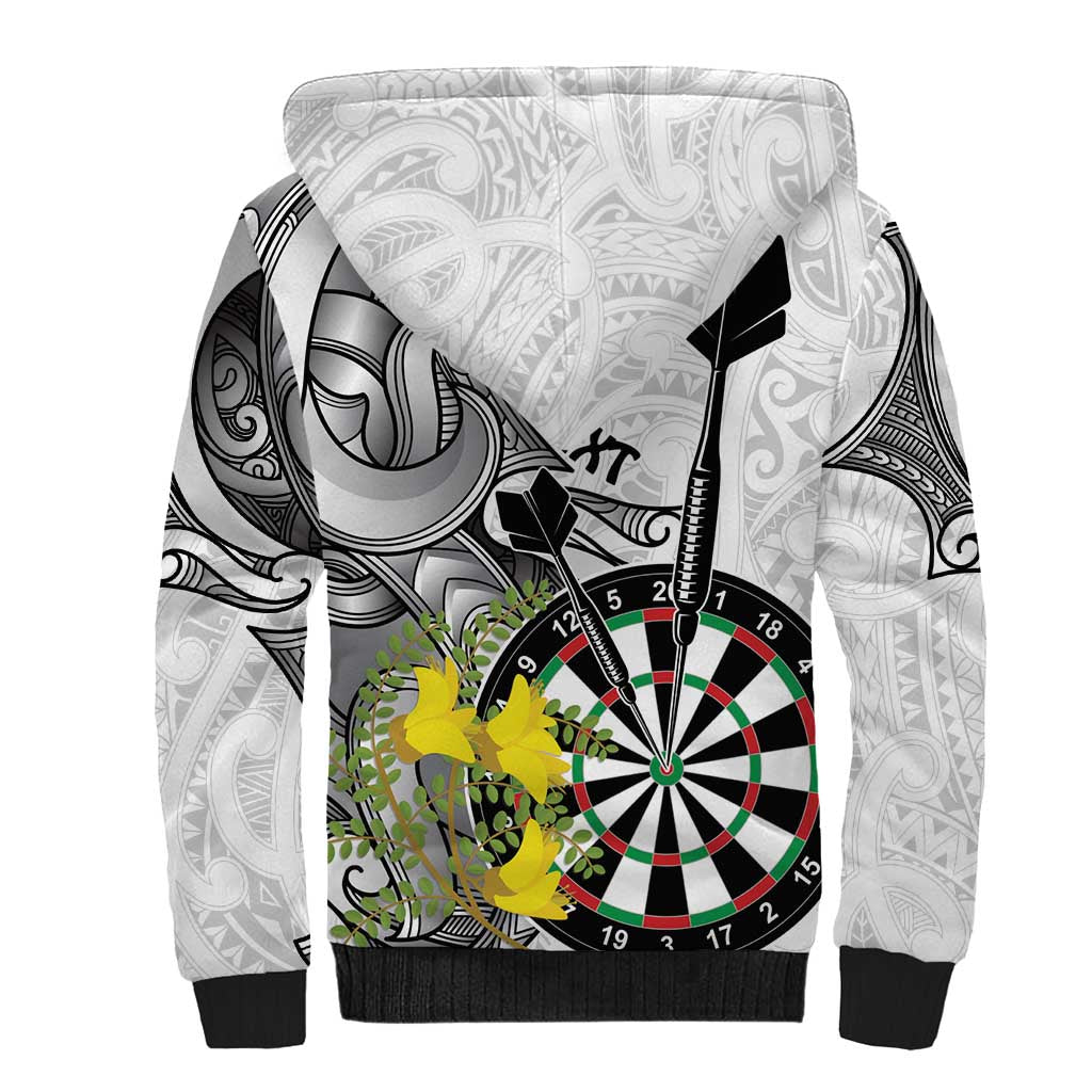 Personalised New Zealand Darts Sherpa Hoodie Kowhai Floral with Maori Tattoo LT9 - Polynesian Pride