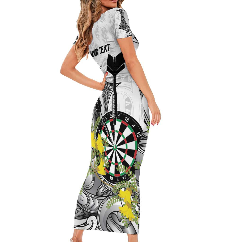 Personalised New Zealand Darts Short Sleeve Bodycon Dress Kowhai Floral with Maori Tattoo LT9 - Polynesian Pride