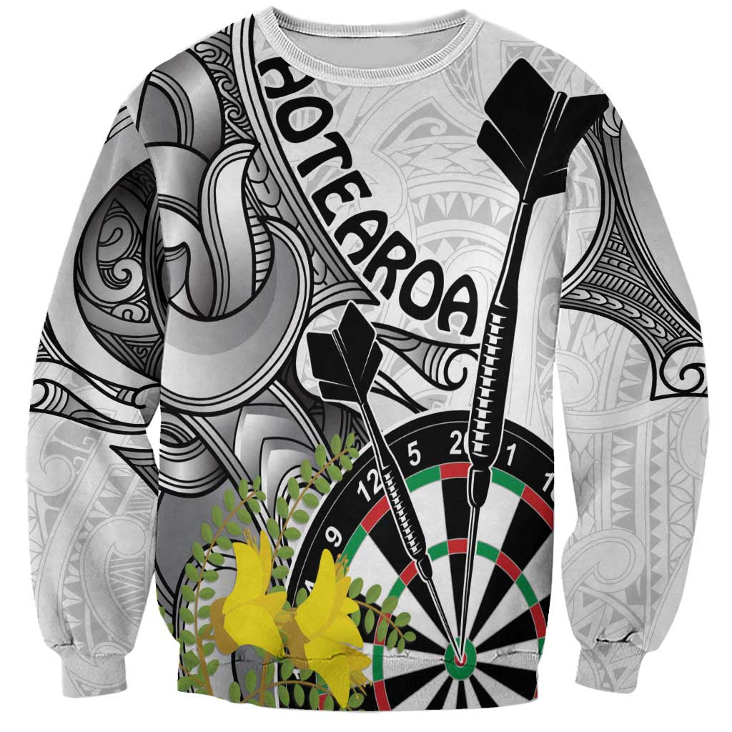 Personalised New Zealand Darts Sweatshirt Kowhai Floral with Maori Tattoo LT9 Unisex Black - Polynesian Pride