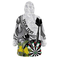 Personalised New Zealand Darts Wearable Blanket Hoodie Kowhai Floral with Maori Tattoo LT9 - Polynesian Pride