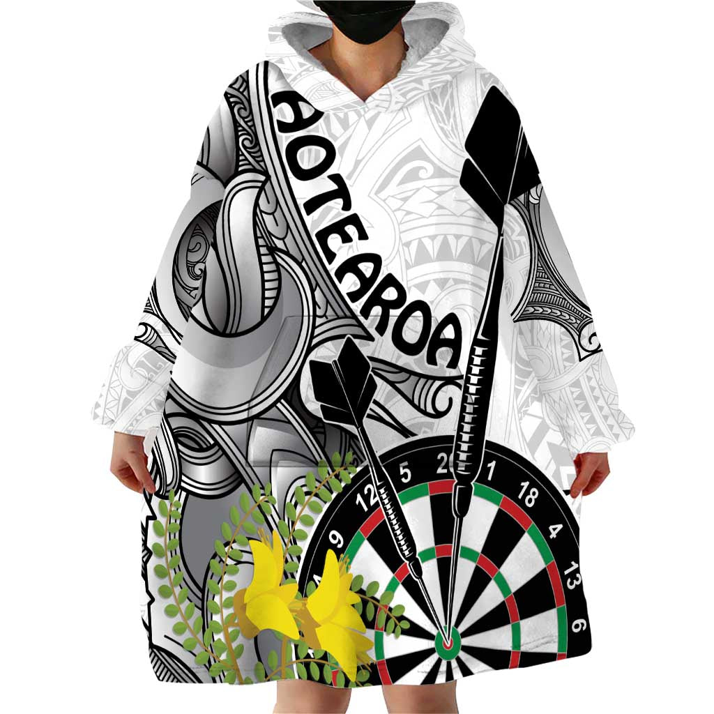 Personalised New Zealand Darts Wearable Blanket Hoodie Kowhai Floral with Maori Tattoo LT9 - Polynesian Pride