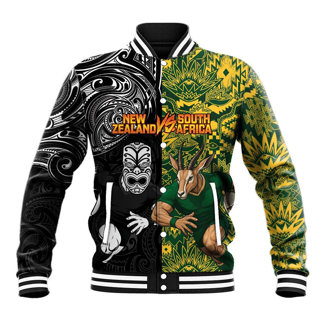 Custom New Zealand vs South Africa Baseball Jacket Rugby Rivalry Two Nations One Battle LT9 Unisex Multicolor - Polynesian Pride