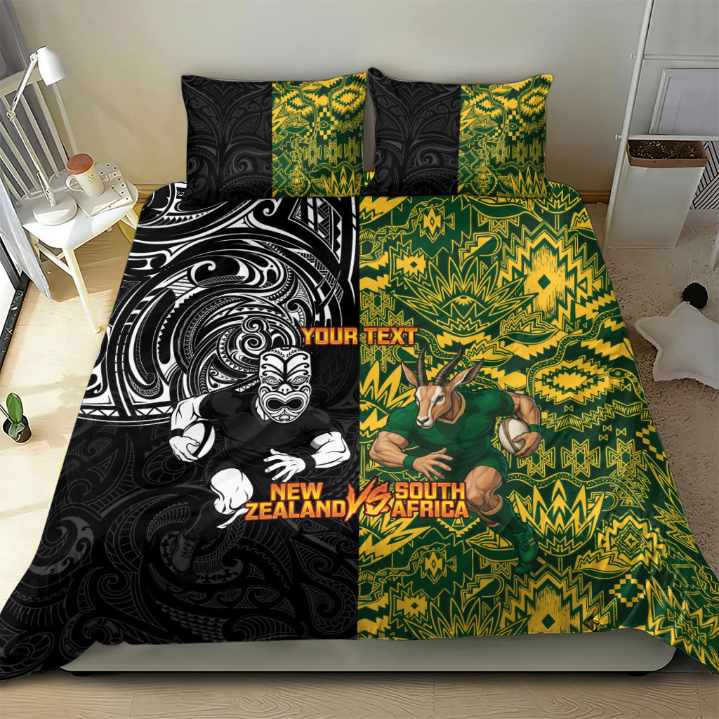 Custom New Zealand vs South Africa Bedding Set Rugby Rivalry Two Nations One Battle LT9 - Polynesian Pride