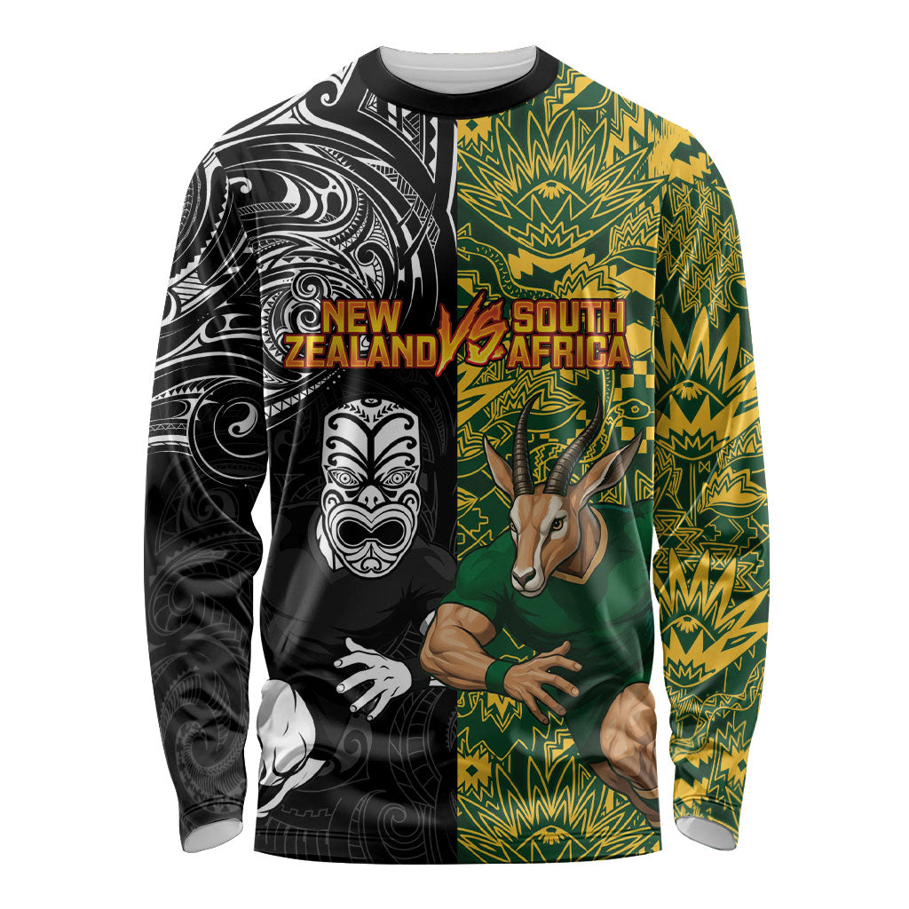 Custom New Zealand vs South Africa Long Sleeve Shirt Rugby Rivalry Two Nations One Battle LT9 Unisex Multicolor - Polynesian Pride