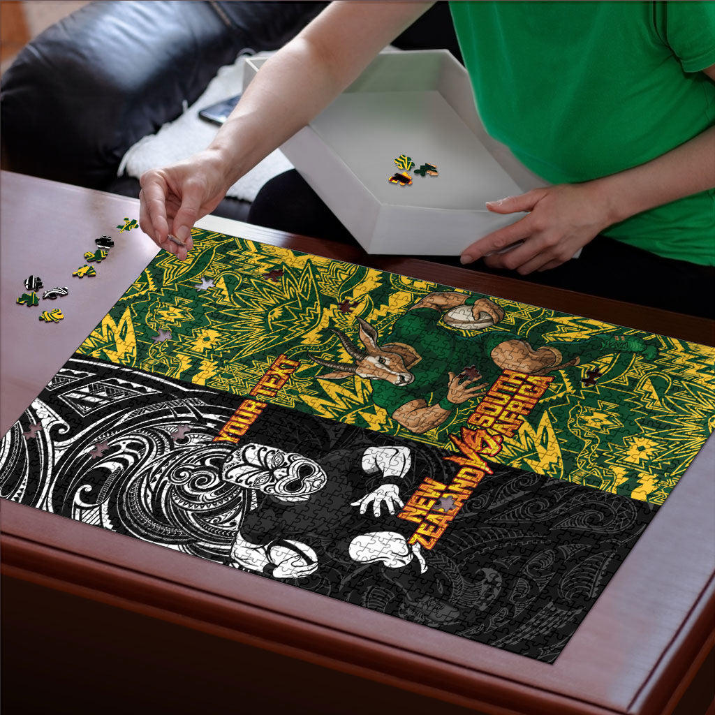 Custom New Zealand vs South Africa Puzzle Rugby Rivalry Two Nations One Battle LT9 - Polynesian Pride
