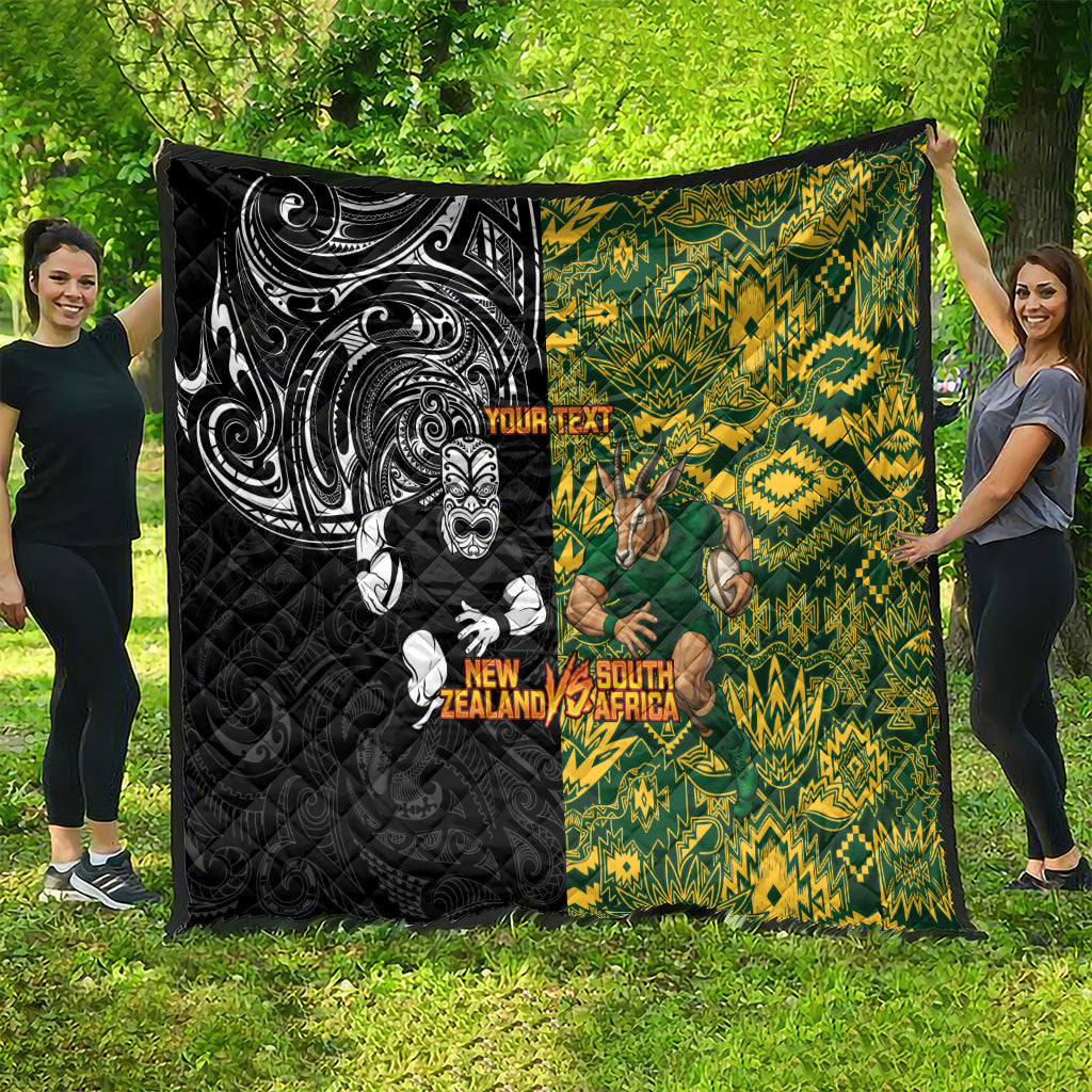 Custom New Zealand vs South Africa Quilt Rugby Rivalry Two Nations One Battle LT9 - Polynesian Pride