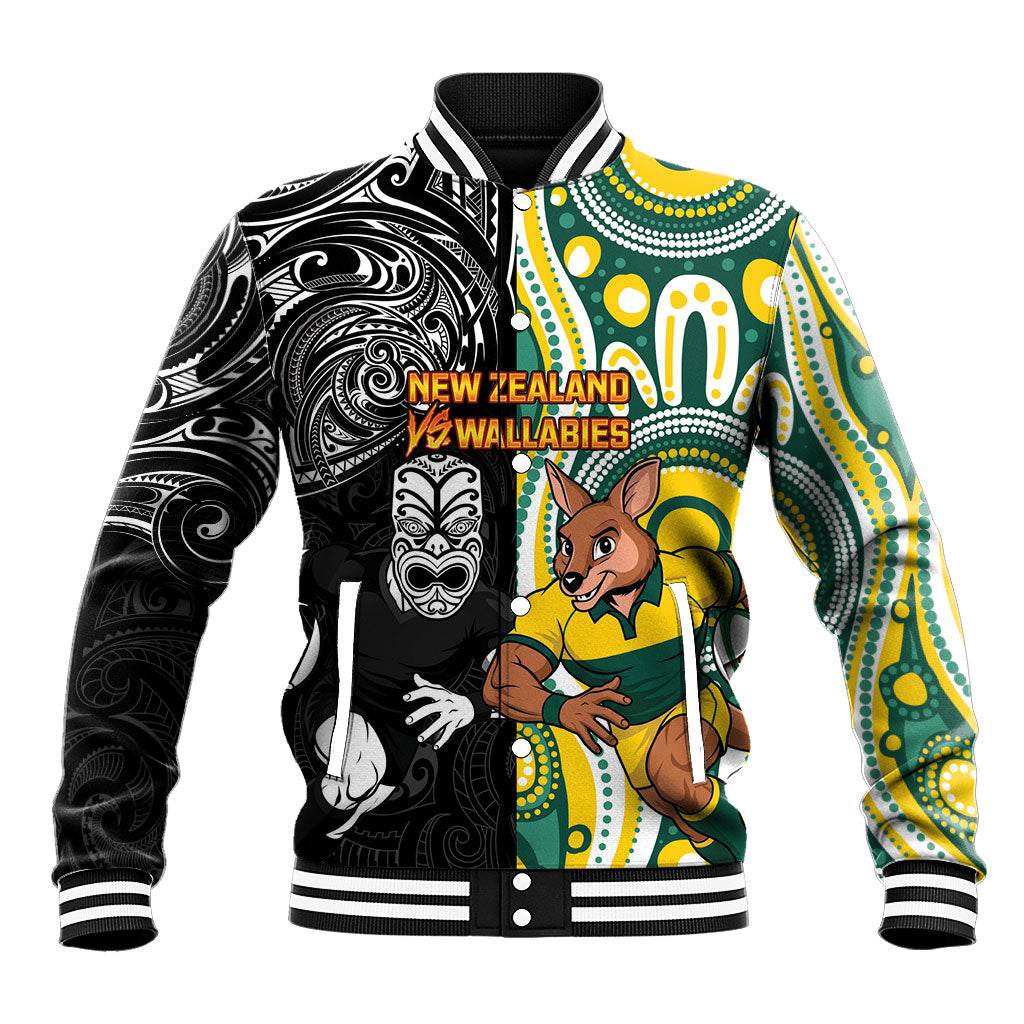 Custom Australia vs New Zealand Baseball Jacket Rugby Rivalry Two Nations One Battle LT9 Unisex Multicolor - Polynesian Pride