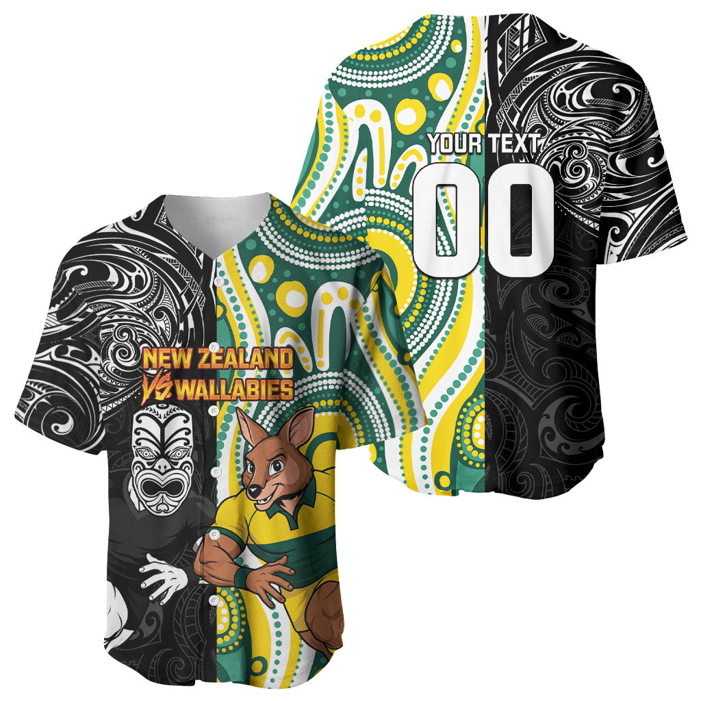 Custom Australia vs New Zealand Baseball Jersey Rugby Rivalry Two Nations One Battle LT9 - Polynesian Pride