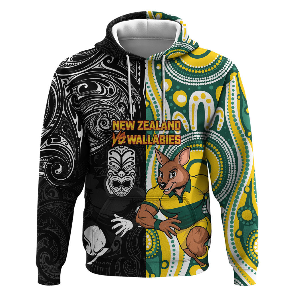 Custom Australia vs New Zealand Hoodie Rugby Rivalry Two Nations One Battle LT9 Pullover Hoodie Multicolor - Polynesian Pride