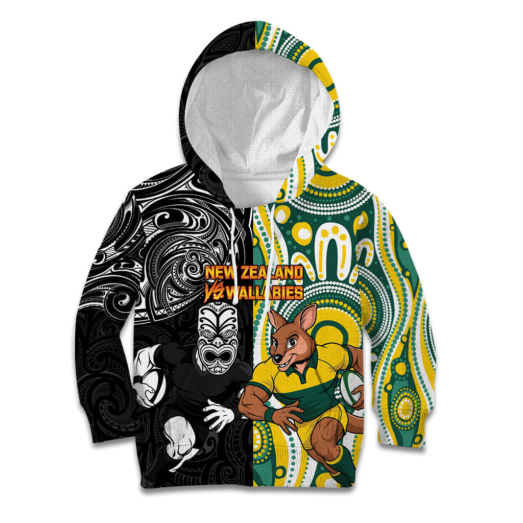 Custom Australia vs New Zealand Kid Hoodie Rugby Rivalry Two Nations One Battle LT9 Hoodie Multicolor - Polynesian Pride