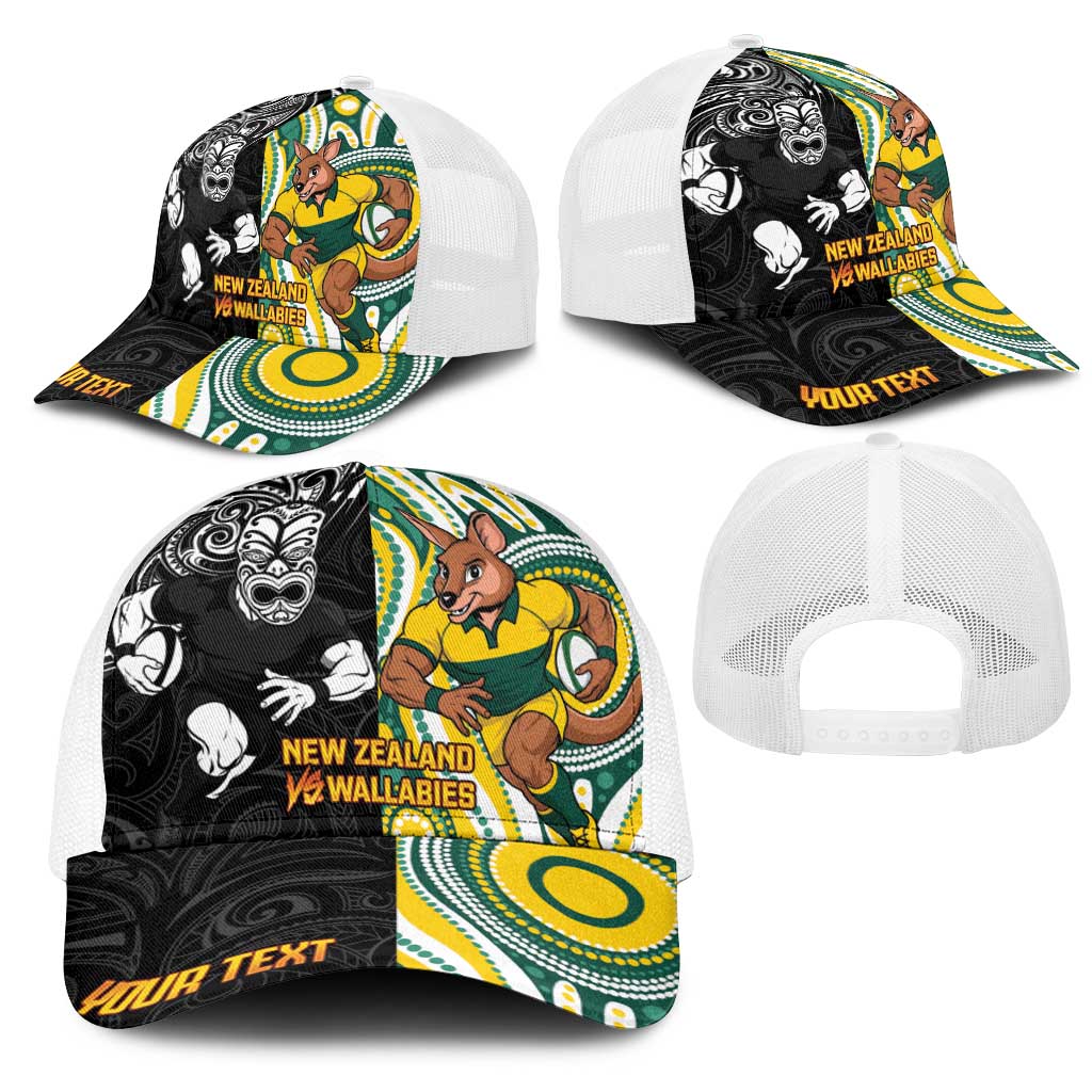 Personalised Australia vs New Zealand Mesh Trucker Cap Rugby Rivalry Two Nations One Battle LT9 - Polynesian Pride