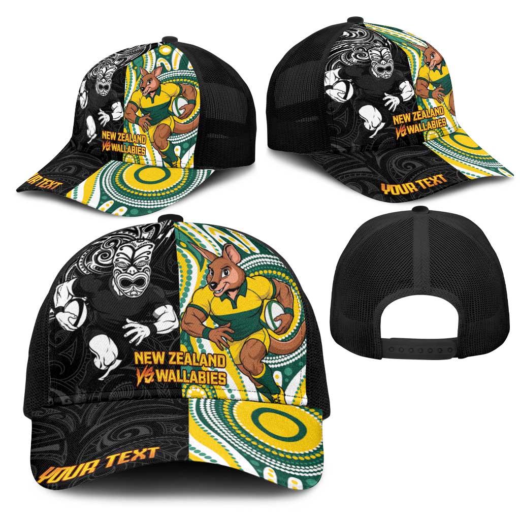 Personalised Australia vs New Zealand Mesh Trucker Cap Rugby Rivalry Two Nations One Battle LT9 - Polynesian Pride