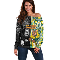 Custom Australia vs New Zealand Off Shoulder Sweater Rugby Rivalry Two Nations One Battle LT9 Women Multicolor - Polynesian Pride