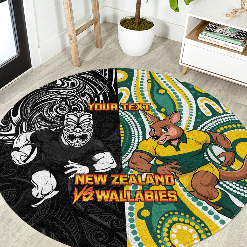 Custom Australia vs New Zealand Round Carpet Rugby Rivalry Two Nations One Battle LT9 Multicolor - Polynesian Pride