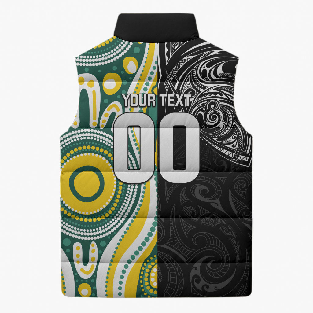 Custom Australia vs New Zealand Sleeveless Puffer Jacket Rugby Rivalry Two Nations One Battle LT9 - Polynesian Pride