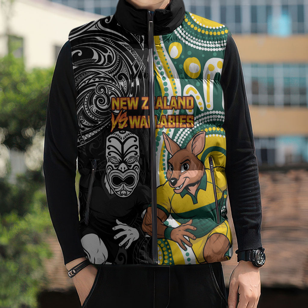 Custom Australia vs New Zealand Sleeveless Puffer Jacket Rugby Rivalry Two Nations One Battle LT9 - Polynesian Pride