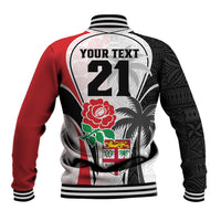 Custom Fiji England Rugby Baseball Jacket Tapa Pattern and Rose Flower World Cup 2023 LT9 - Polynesian Pride