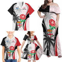 Custom Fiji England Rugby Family Matching Off Shoulder Maxi Dress and Hawaiian Shirt Tapa Pattern and Rose Flower World Cup 2023 LT9 - Polynesian Pride