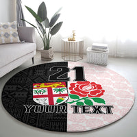 Custom Fiji England Rugby Round Carpet Tapa Pattern and Rose Flower World Cup 2023 LT9 - Polynesian Pride