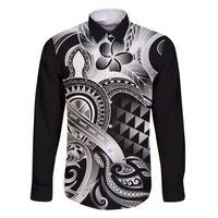 Aloha Black Tribal Honu Tattoo Family Matching Mermaid Dress and Hawaiian Shirt LT9 Dad's Shirt - Long Sleeve Black - Polynesian Pride