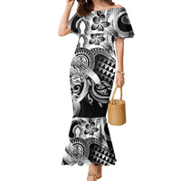 Aloha Black Tribal Honu Tattoo Family Matching Mermaid Dress and Hawaiian Shirt LT9 Mom's Dress Black - Polynesian Pride