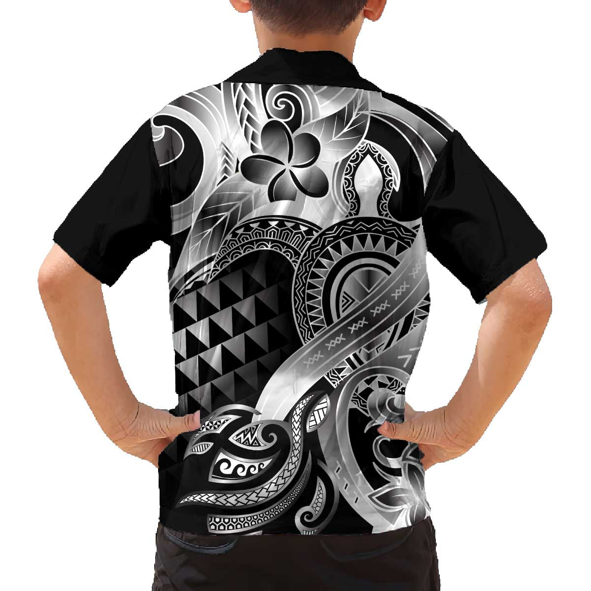 Aloha Black Tribal Honu Tattoo Family Matching Off The Shoulder Long Sleeve Dress and Hawaiian Shirt LT9 - Polynesian Pride