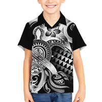 Aloha Black Tribal Honu Tattoo Family Matching Off The Shoulder Long Sleeve Dress and Hawaiian Shirt LT9 Son's Shirt Black - Polynesian Pride