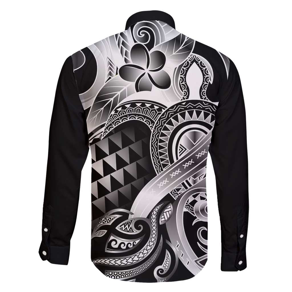Aloha Black Tribal Honu Tattoo Family Matching Off Shoulder Maxi Dress and Hawaiian Shirt LT9 - Polynesian Pride