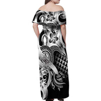 Aloha Black Tribal Honu Tattoo Family Matching Off Shoulder Maxi Dress and Hawaiian Shirt LT9 - Polynesian Pride