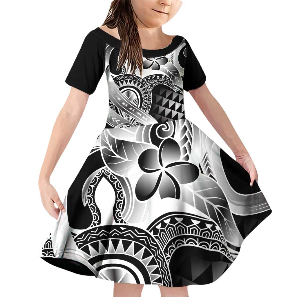 Aloha Black Tribal Honu Tattoo Family Matching Off Shoulder Short Dress and Hawaiian Shirt LT9 Daughter's Dress Black - Polynesian Pride