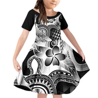 Aloha Black Tribal Honu Tattoo Family Matching Off Shoulder Short Dress and Hawaiian Shirt LT9 Daughter's Dress Black - Polynesian Pride