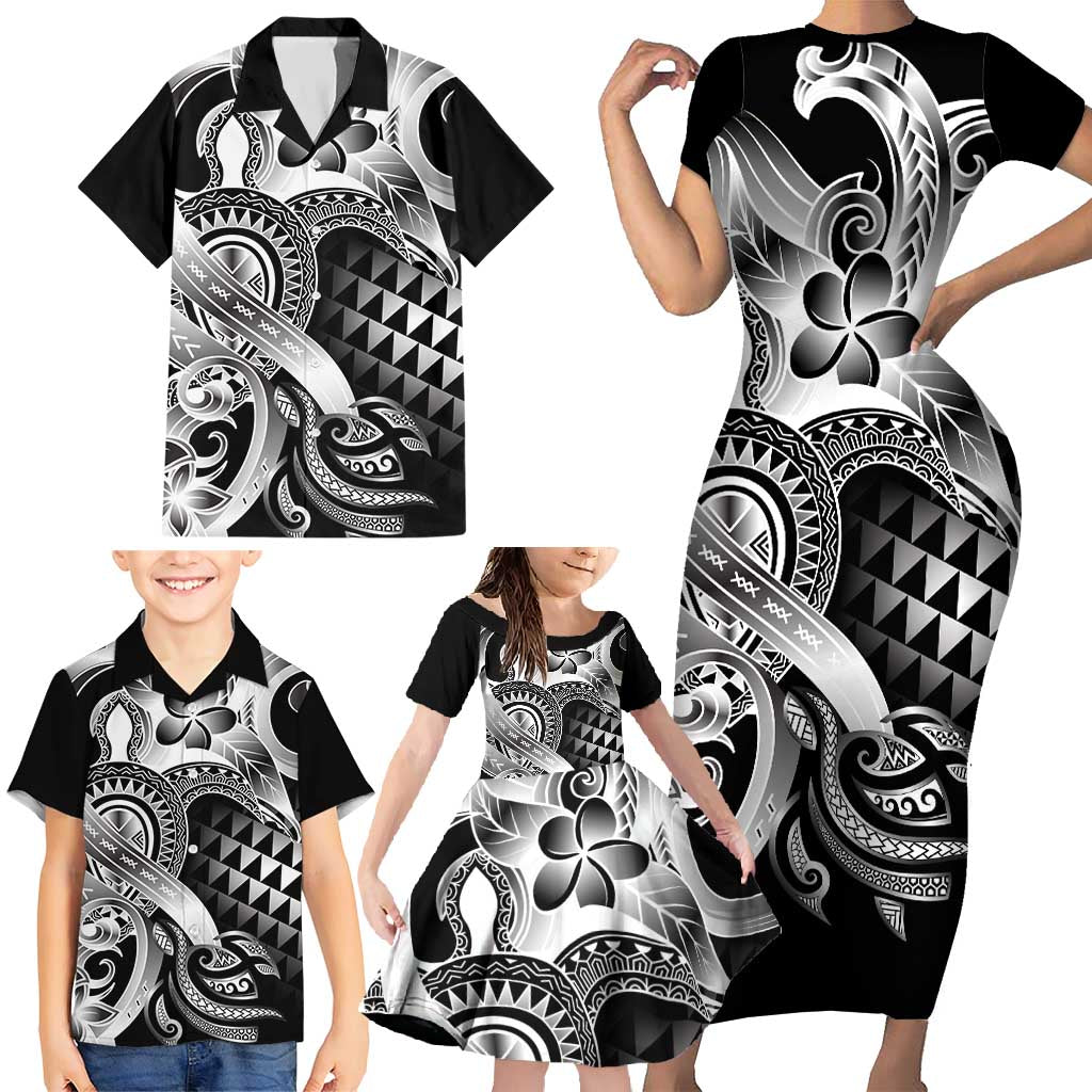 Aloha Black Tribal Honu Tattoo Family Matching Short Sleeve Bodycon Dress and Hawaiian Shirt LT9 - Polynesian Pride