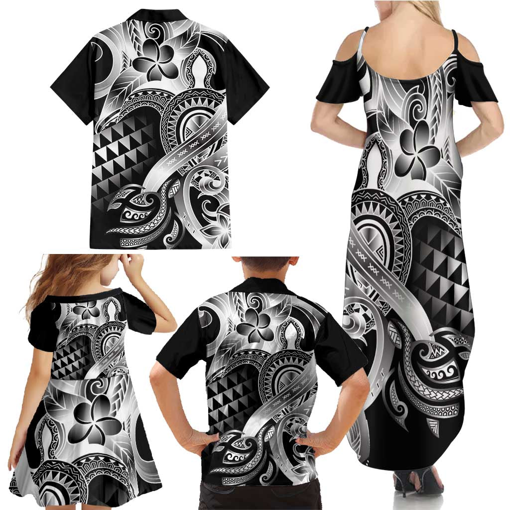 Aloha Black Tribal Honu Tattoo Family Matching Summer Maxi Dress and Hawaiian Shirt LT9 - Polynesian Pride