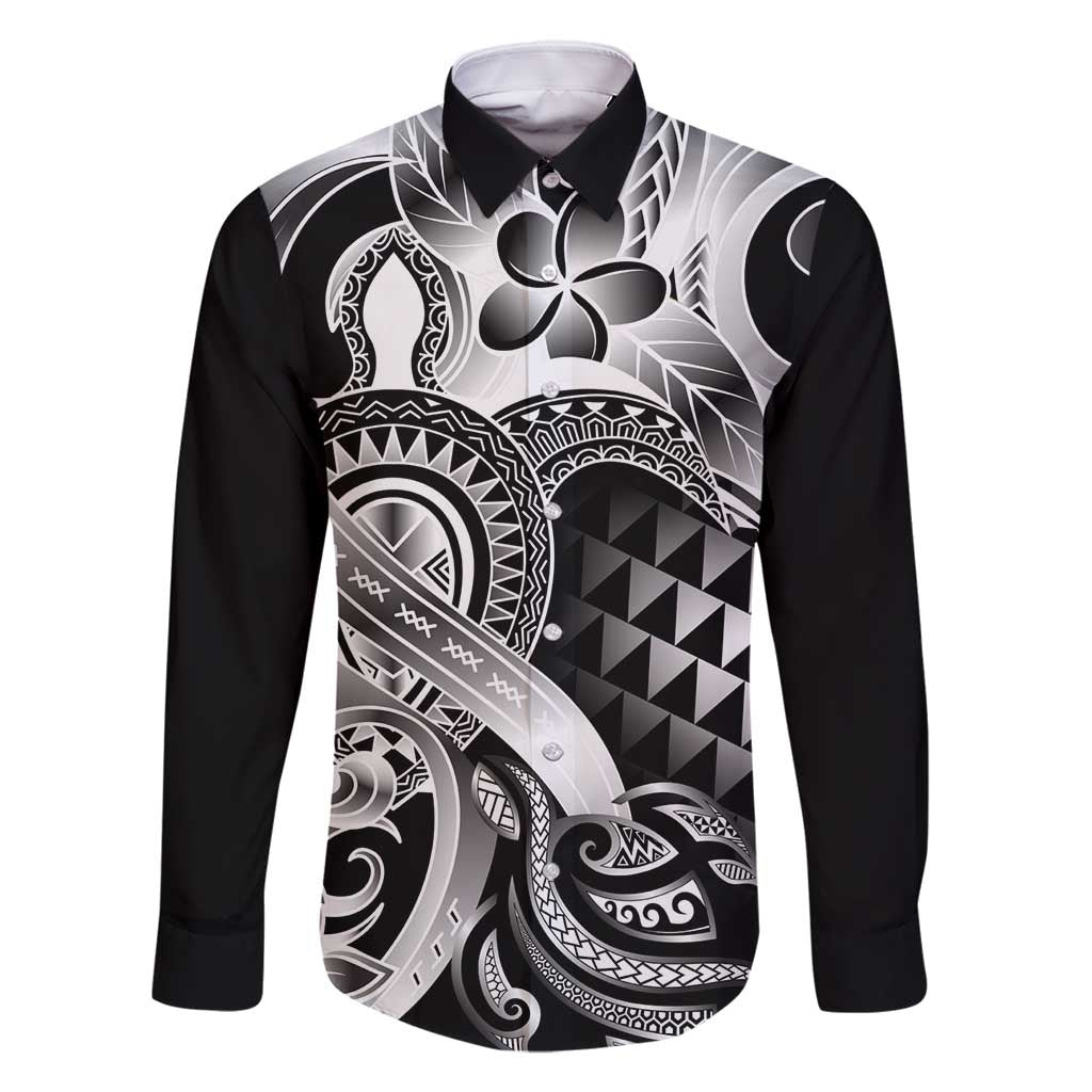 Aloha Black Tribal Honu Tattoo Family Matching Summer Maxi Dress and Hawaiian Shirt LT9 Dad's Shirt - Long Sleeve Black - Polynesian Pride