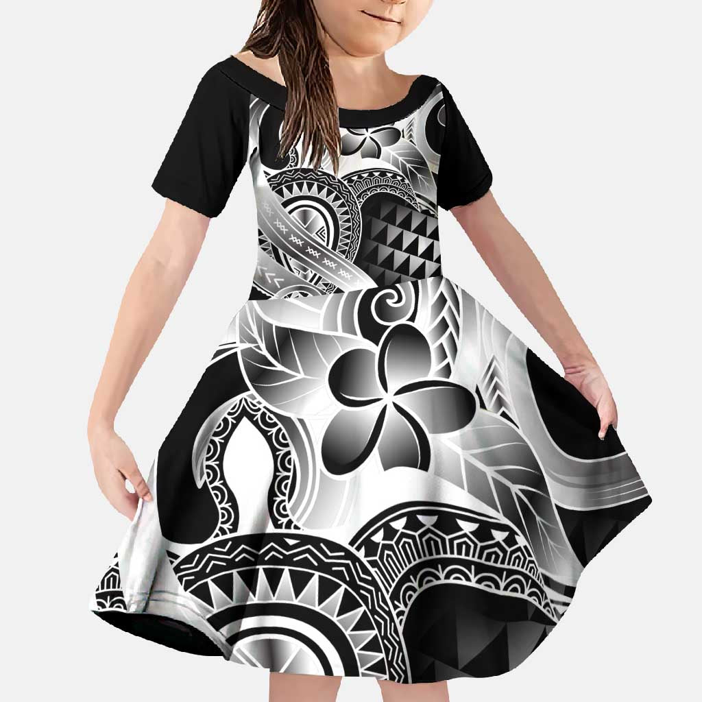 Aloha Black Tribal Honu Tattoo Family Matching Tank Maxi Dress and Hawaiian Shirt LT9 Daughter's Dress Black - Polynesian Pride