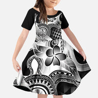 Aloha Black Tribal Honu Tattoo Family Matching Tank Maxi Dress and Hawaiian Shirt LT9 Daughter's Dress Black - Polynesian Pride