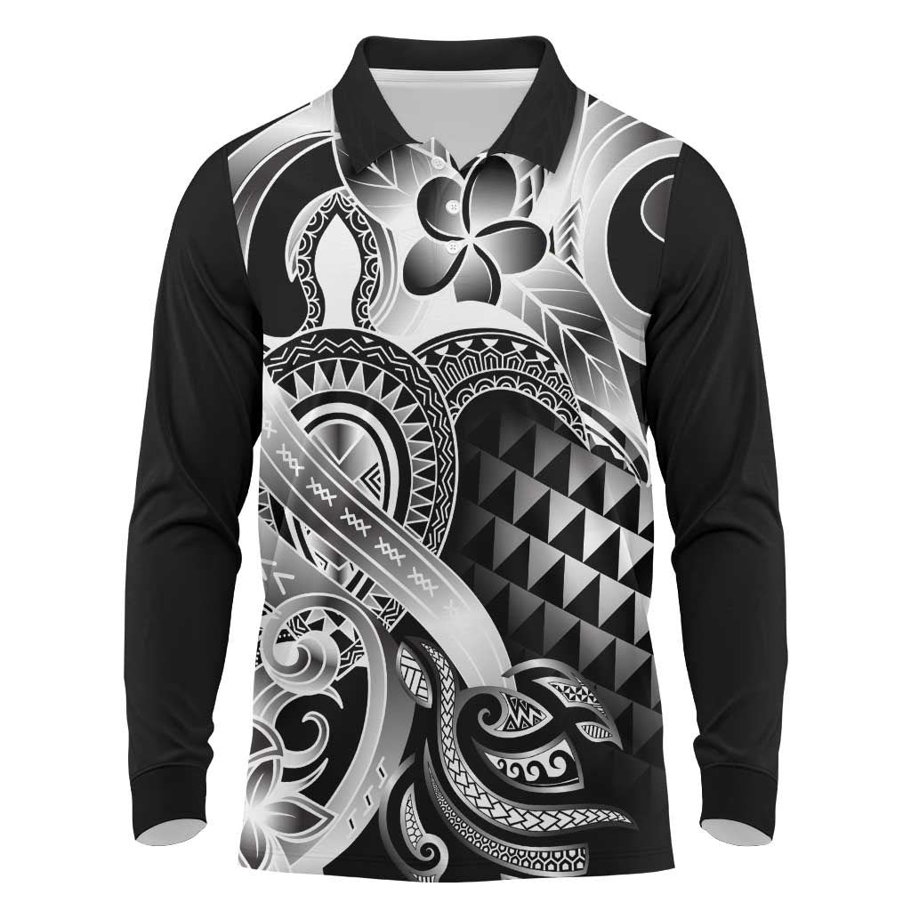 Aloha Black Tribal Honu Tattoo Long Sleeve Polo Shirt