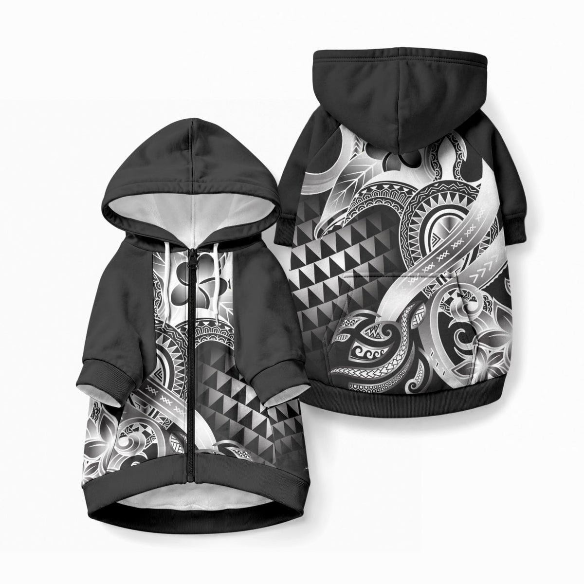 Aloha Black Tribal Honu Tattoo Pet Hoodie LT9 Zip-up Black - Polynesian Pride
