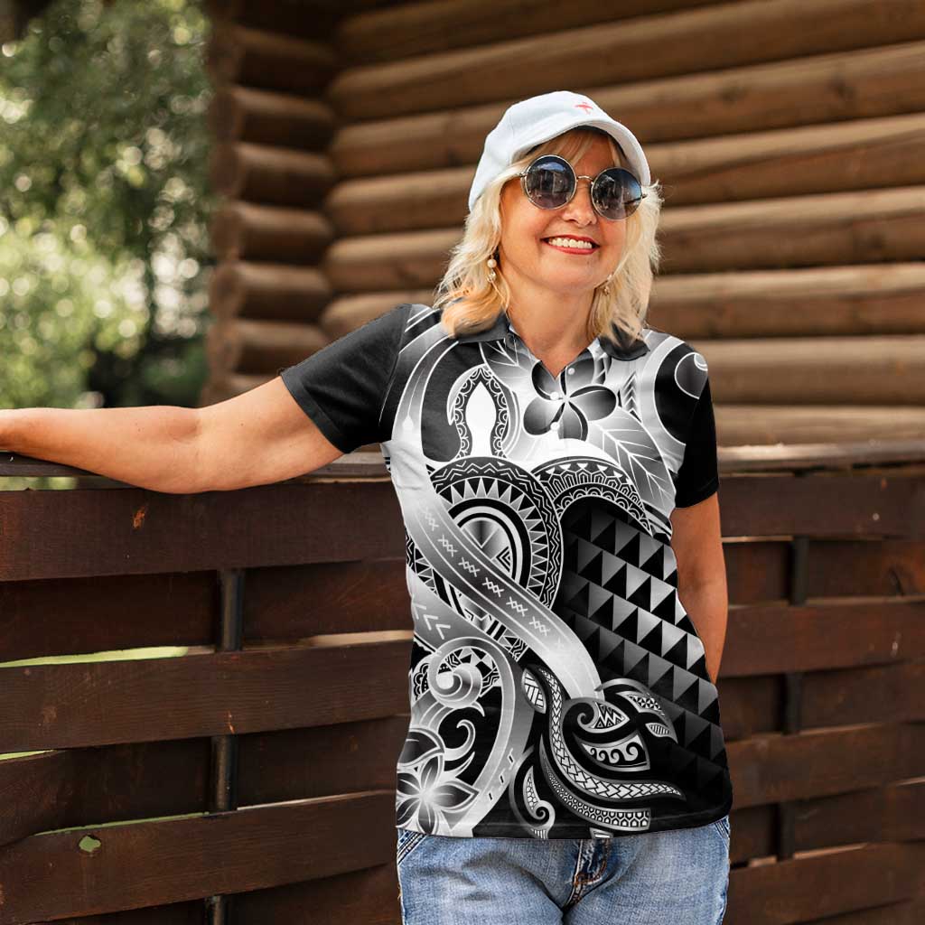 Aloha Black Tribal Honu Tattoo Women Polo Shirt