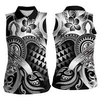 Aloha Black Tribal Honu Tattoo Women Sleeveless Polo Shirt