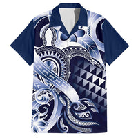 Aloha Blue Tribal Honu Tattoo Family Matching Long Sleeve Bodycon Dress and Hawaiian Shirt LT9 Dad's Shirt - Short Sleeve Blue - Polynesian Pride