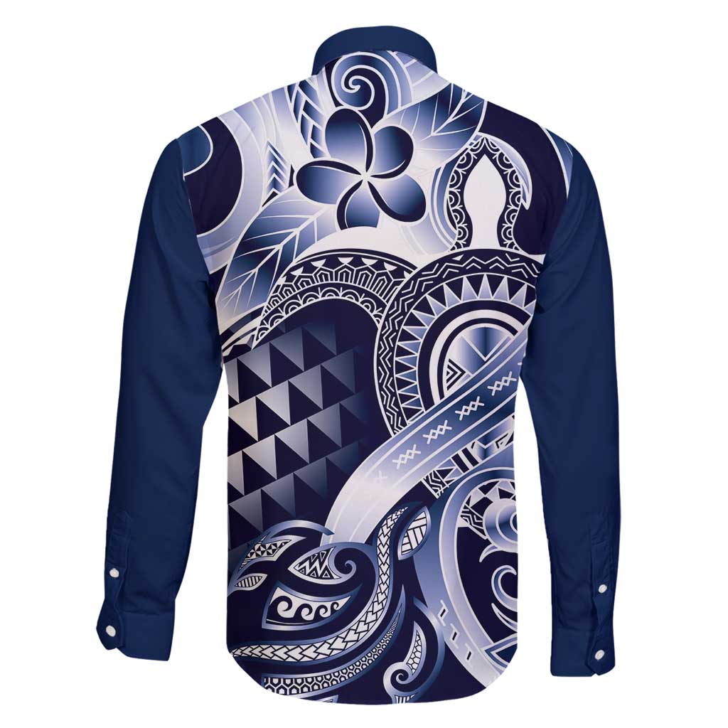 Aloha Blue Tribal Honu Tattoo Family Matching Long Sleeve Bodycon Dress and Hawaiian Shirt LT9 - Polynesian Pride