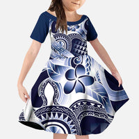 Aloha Blue Tribal Honu Tattoo Family Matching Mermaid Dress and Hawaiian Shirt LT9 Daughter's Dress Blue - Polynesian Pride