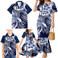 Aloha Blue Tribal Honu Tattoo Family Matching Mermaid Dress and Hawaiian Shirt LT9 - Polynesian Pride