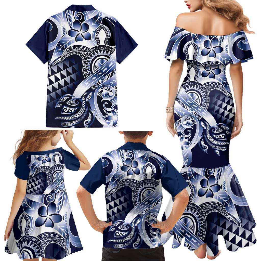 Aloha Blue Tribal Honu Tattoo Family Matching Mermaid Dress and Hawaiian Shirt LT9 - Polynesian Pride