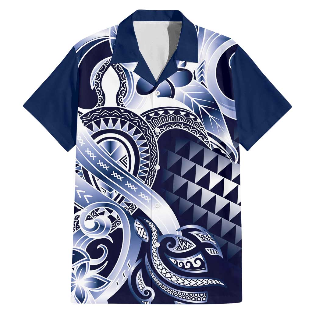 Aloha Blue Tribal Honu Tattoo Family Matching Mermaid Dress and Hawaiian Shirt LT9 Dad's Shirt - Short Sleeve Blue - Polynesian Pride