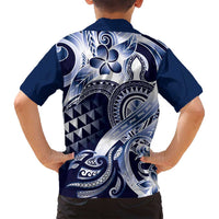 Aloha Blue Tribal Honu Tattoo Family Matching Off Shoulder Short Dress and Hawaiian Shirt LT9 - Polynesian Pride