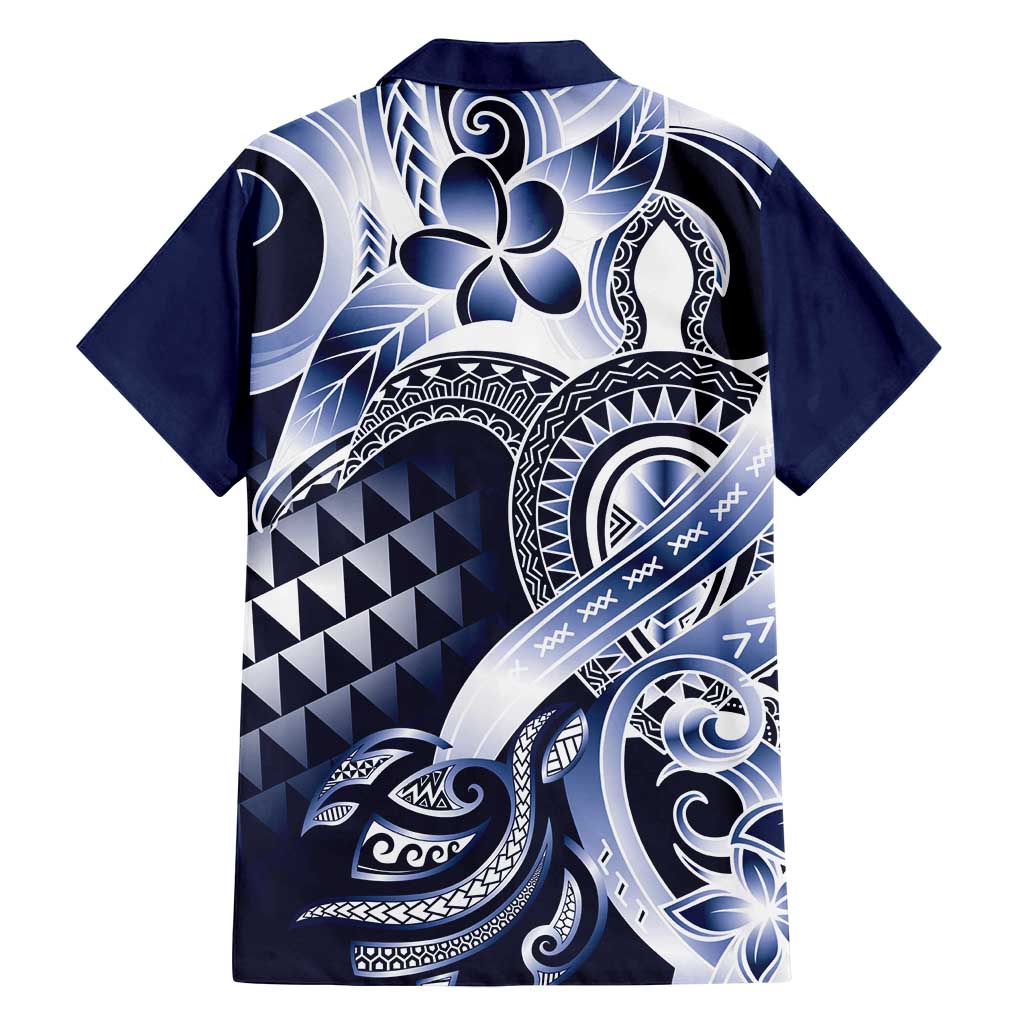 Aloha Blue Tribal Honu Tattoo Family Matching Off Shoulder Short Dress and Hawaiian Shirt LT9 - Polynesian Pride