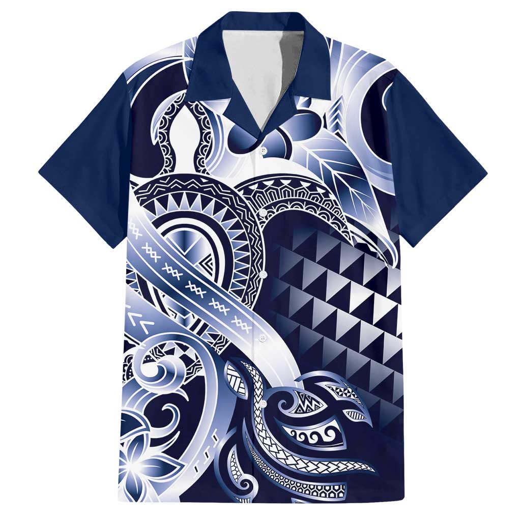 Aloha Blue Tribal Honu Tattoo Family Matching Puletasi and Hawaiian Shirt