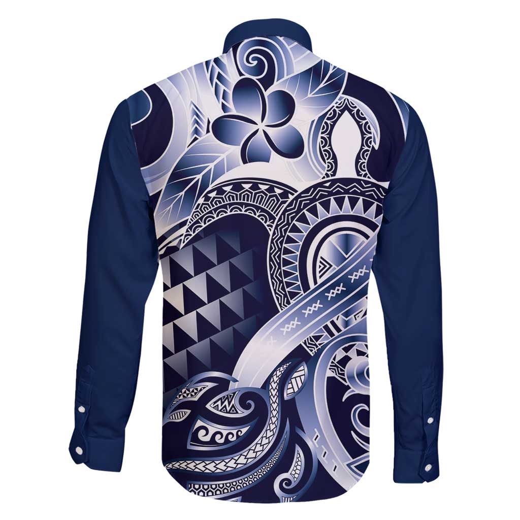 Aloha Blue Tribal Honu Tattoo Family Matching Short Sleeve Bodycon Dress and Hawaiian Shirt LT9 - Polynesian Pride